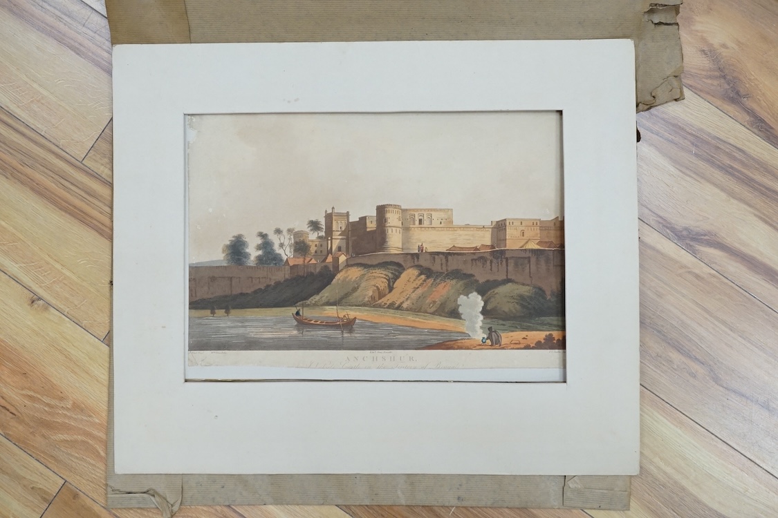 Joseph Constantine Stadler (19th. C), aquatint, ‘Anchshur, Bengal’, 31 x 44cm, unframed. Condition - poor